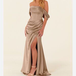 NWT Off Shoulder Satin Formal Gown Long Mermaid Corset Dress Wedding/Prom Size 0